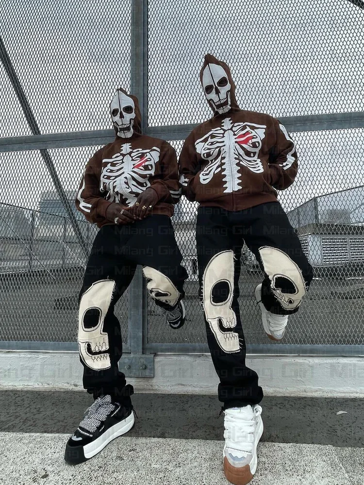 

Мужская Готическая толстовка с капюшоном и графическим принтом, на молнии