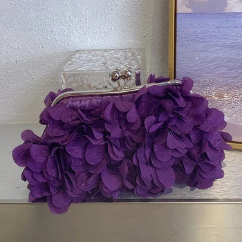 Flower Evening Clutch Purse Artificial Flowers Handbag Solid Color Stylish Crossbody Bag Trendy Shoulder Bag Chic Hobo Bag