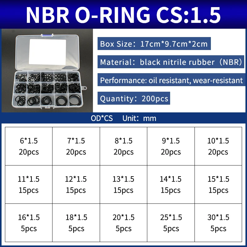 Description Picture 2 of itemBoxcs1.5mm boxed nitrile silicone fluorine rubber repair kit sealing waterproof combination kit gasket o-ring faucet machine