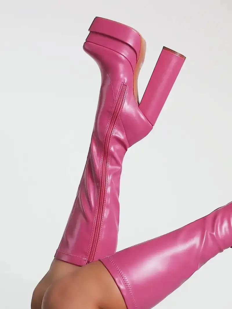 Bratz Chunky Pink Black Round Head Platform collant invernali tubo