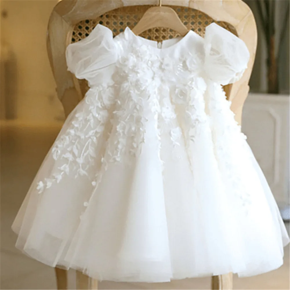 Girls Birthday White Dress Baby Communion Dress Flower Girl Wedding Princess Dress