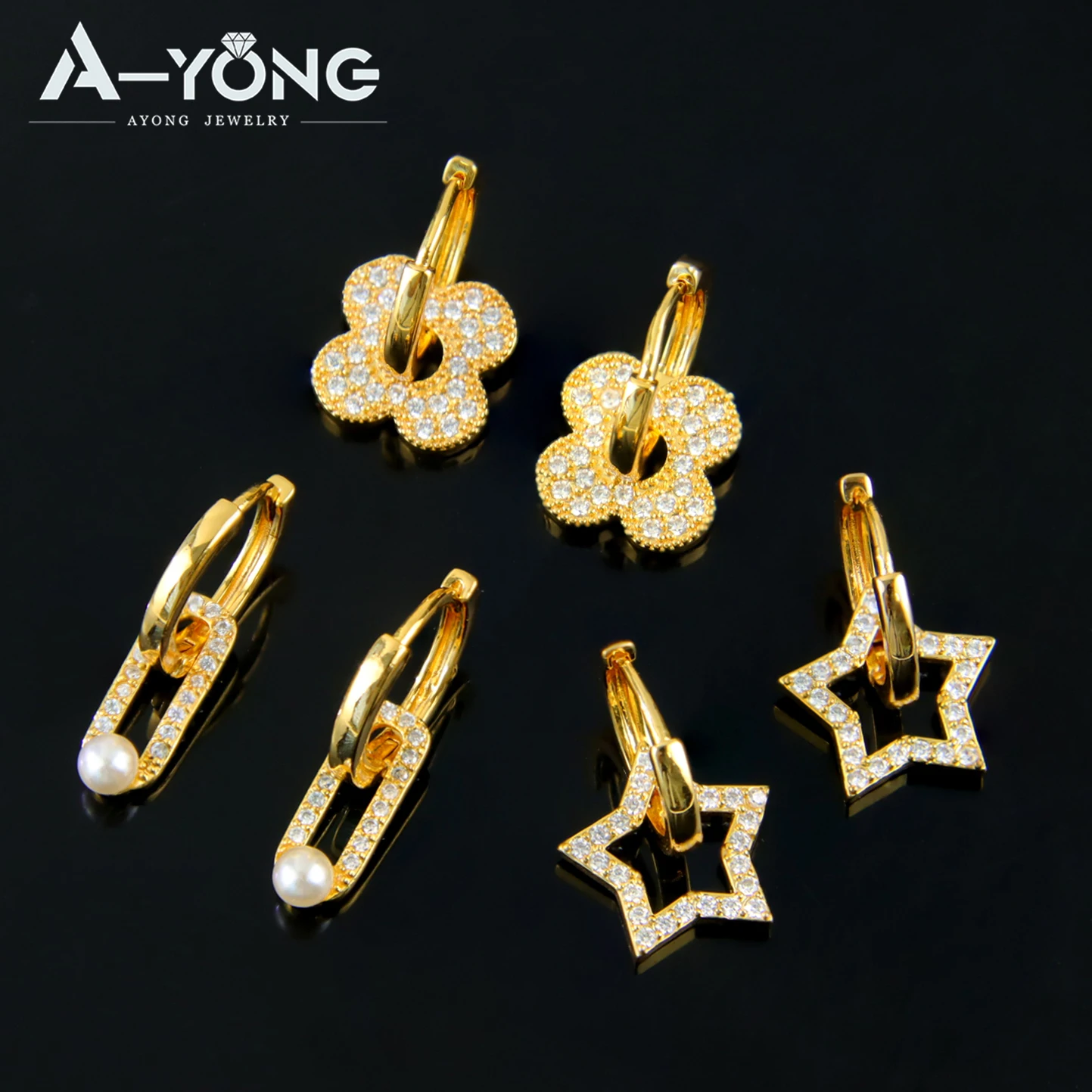Luxus italienische Goldfarbe baumelnde Ohrringe 21 Karat vergoldet Mode Zirkon Tropfenohrring Dubai Frauen Event Hochzeit Schmuck