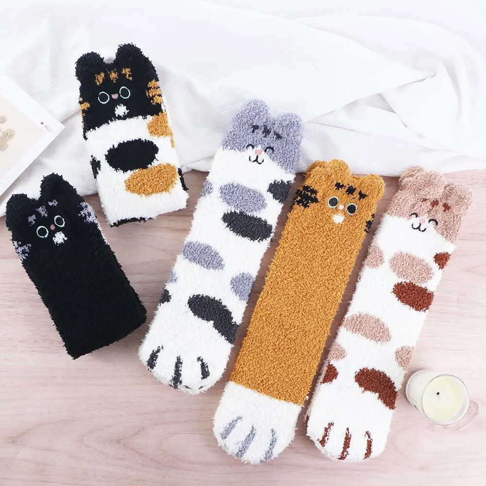 

Fashion Thick Plush Winter Soft Sleeping Socks Cat Paw Coral velvet socks Floor Socks