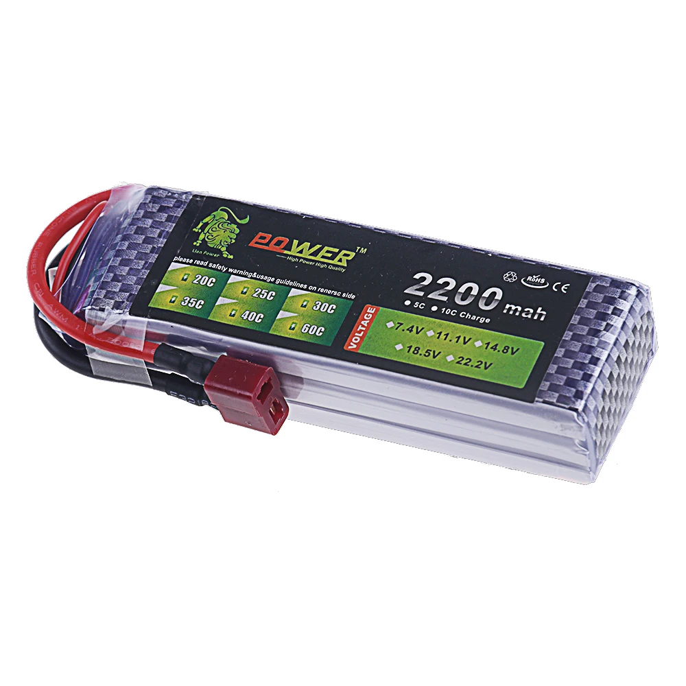 Connecteurs T et XT60 en gros plan sur une batterie LiPo 11.1V 3S, idéale pour applications RC.