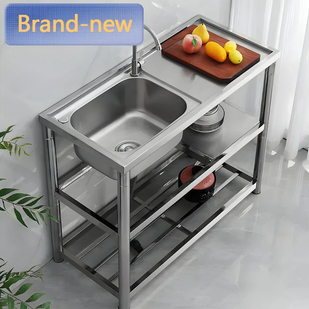 Luxury Fabricated Outdoor Free Standing Whole Body Stainless Steel 304 Kitchen Sink Wash Basin and Platform with Bracket