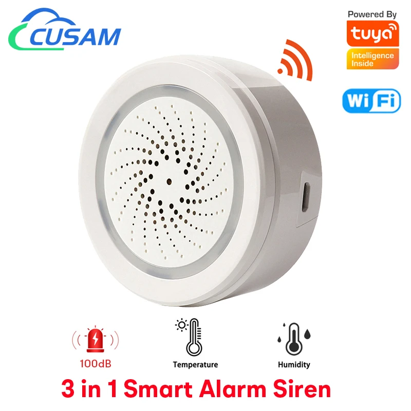 

Tuya Smart WiFi Alarm Siren 100dB Speaker Strobe Light Alerts Built-in Temperature and Humidity Sensor for Home Security System