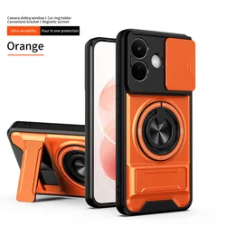 Multifunctional Ring Grip Magnetic Car Holder Protective Case for Redmi Note 17 Pro 5G (Orange)