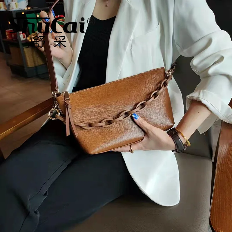 new-leather-bag-korean-version-fashion-chain-bag-messenger-dumpling-bag-soft-top-layer-cowhide-small-bag-trendy-women's-bag