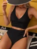 Black V-Neck High-Waist Bikini Set – Backless Two-Piece Swimwear