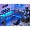 L Shaped Gaming Desk, 51" Computer Desk with Storage Shelves, Gamer Desk with Power Outlets & LED Lights,Black 1