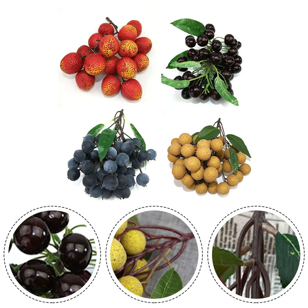

1pcs Fake Fruit Longan Artificial Lychee Blueberry Cherries Plastic Foam Fruit For Home Decoration Photography Props