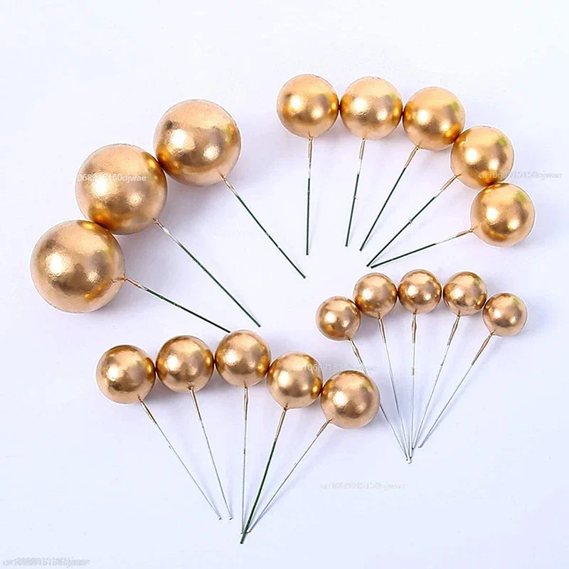 10 Pezzi Cake Topper Gold Silver Ball Happy Birthday Cake Topper Fai Da Te Cupcake Flag Wedding Decor Christmas Ball Birthday Decoration