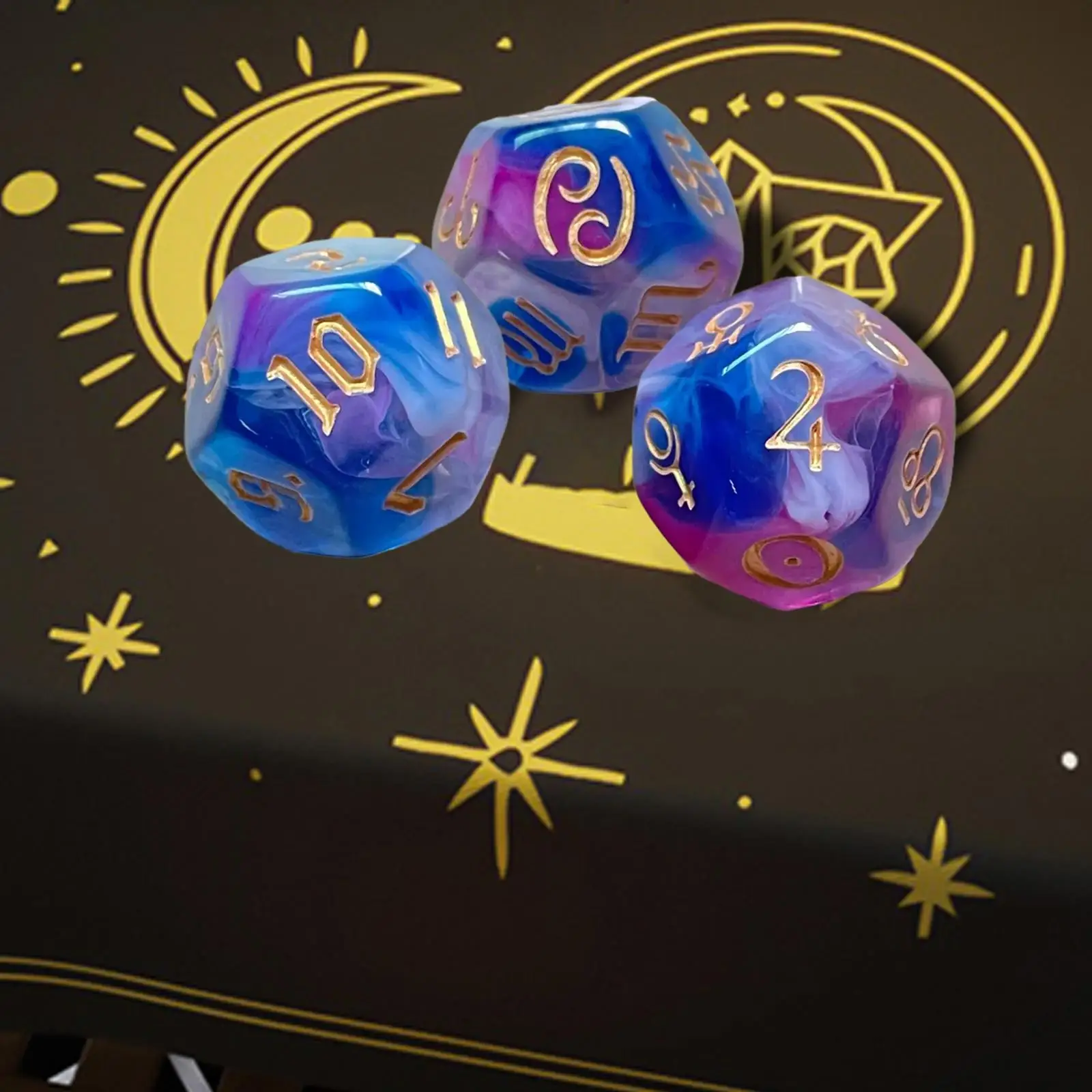 3Pcs Constellation Clear Pattern Astrology Entertainment 12 Sided Acrylic Polyhedral for Role Playing Game Table Games Games