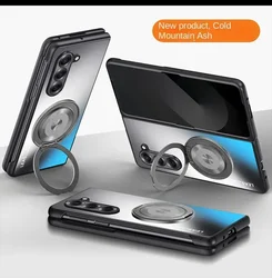 AG Frosted Matte Stand Phone Case with Shockproof Magnetic Ring Holder and Hard Bumper for Galaxy Z Fold 6 (Gray)