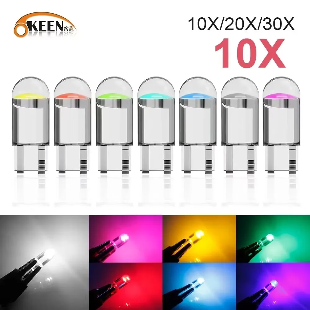 

OKEEN 10x 20x 30x T10 W5W LED Car Light Bulbs Marker Wedge License Plate Lamp Auto Reading Dome Lights COB 6000K 168 194 192 12V