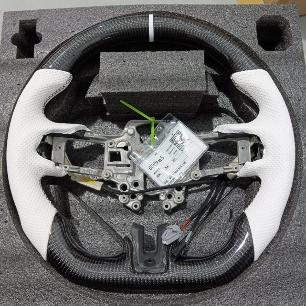 실제 탄소 섬유 스티어링 휠 스포츠 천공 가죽 2015 2016 2017 Ford Mustang GT EcoBoost Shelby White Stitching