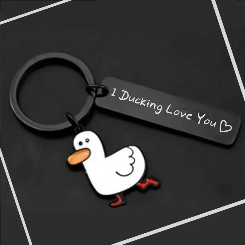 Cute Duck Stainless Steel Keychain - Creative Duckling Keyring for Backpack, Pet Lover Gift & Student Accessory
