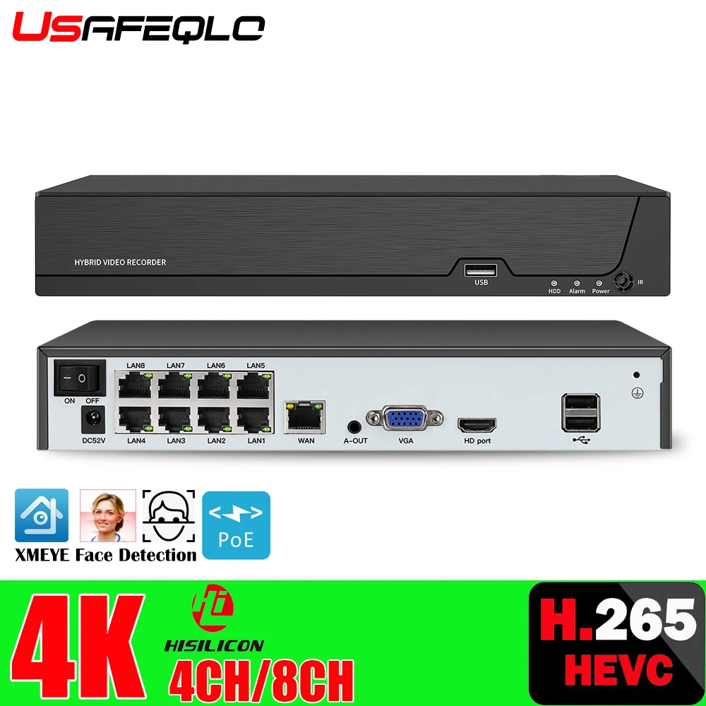 Face detection H.265 8ch*4K 4ch/8ch PoE Network Video Recorder Surveillance PoE NVR 4/8Channel For HD 8MP 5MP IP Camera network video recorder