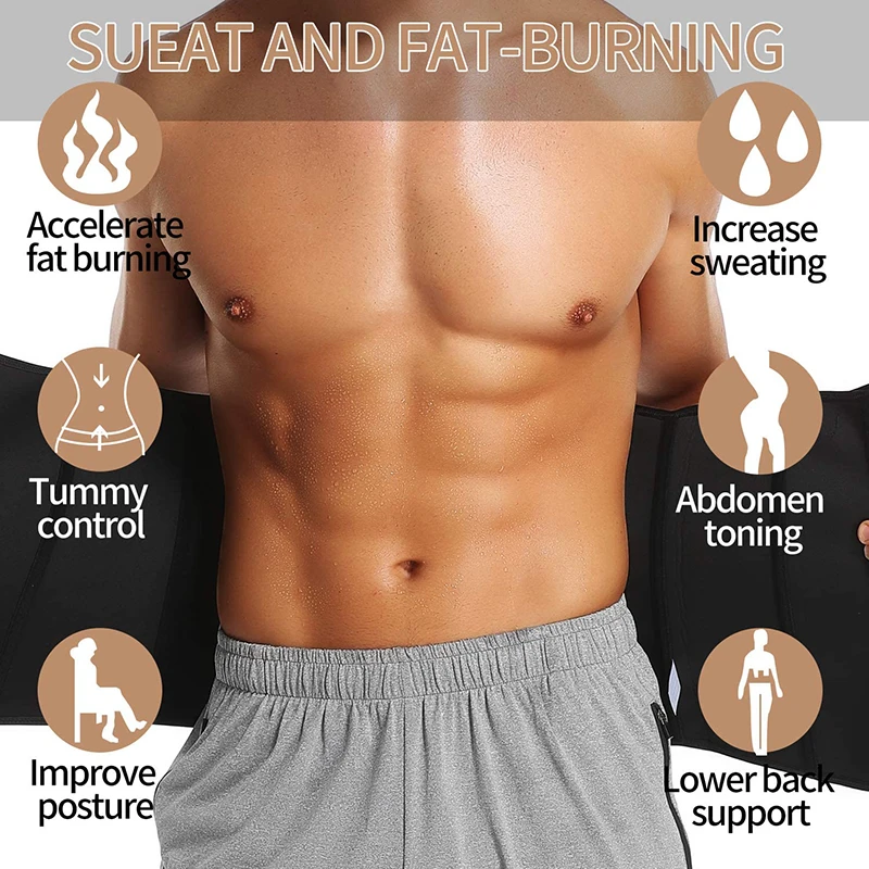 Body Shaper Waist Trainer Mens Sport Guard Neoprene Waist Trainer Corset for Men Workout Sauna Trimmer Belt Weight Loss Sweat Sports Girdle Compression