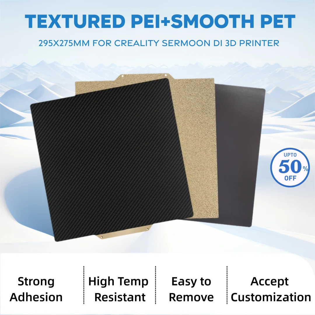 Glatte PET- und Strukturierte PEI-Platten 295x275mm für Creality Sermoon D1 Bauplatte, Doppelseitige PEI Federstahlplatte, Flexibles Druckbett