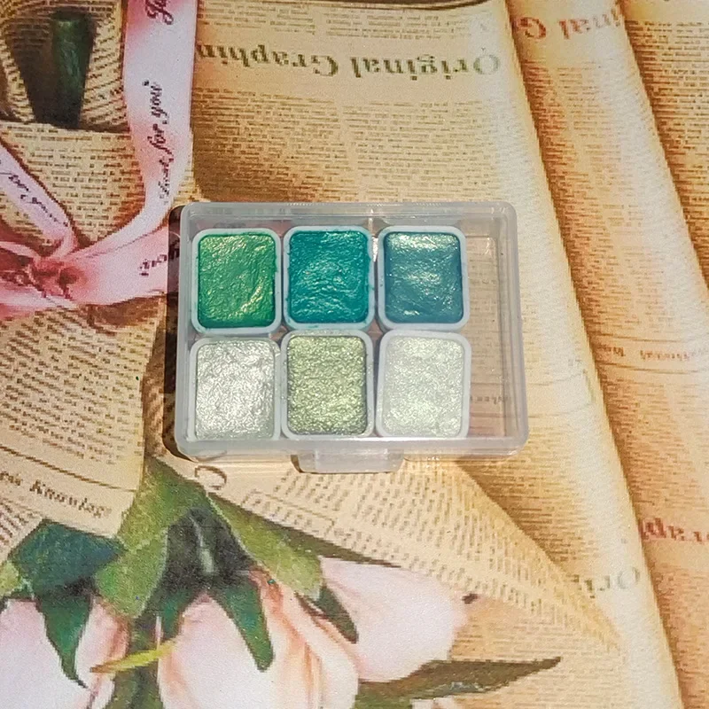 Pearlescent Metallic Solid Watercolor Paint Portable Hand-packaged Palette for Painting Nails Student School Art Supplies 4