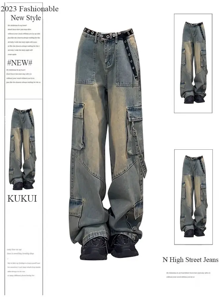 

Autumn Vintage Personalized Street Heavy Industry New Loose Fit Jeans Versatile Gradient Workwear Pants Jeans Women y2k