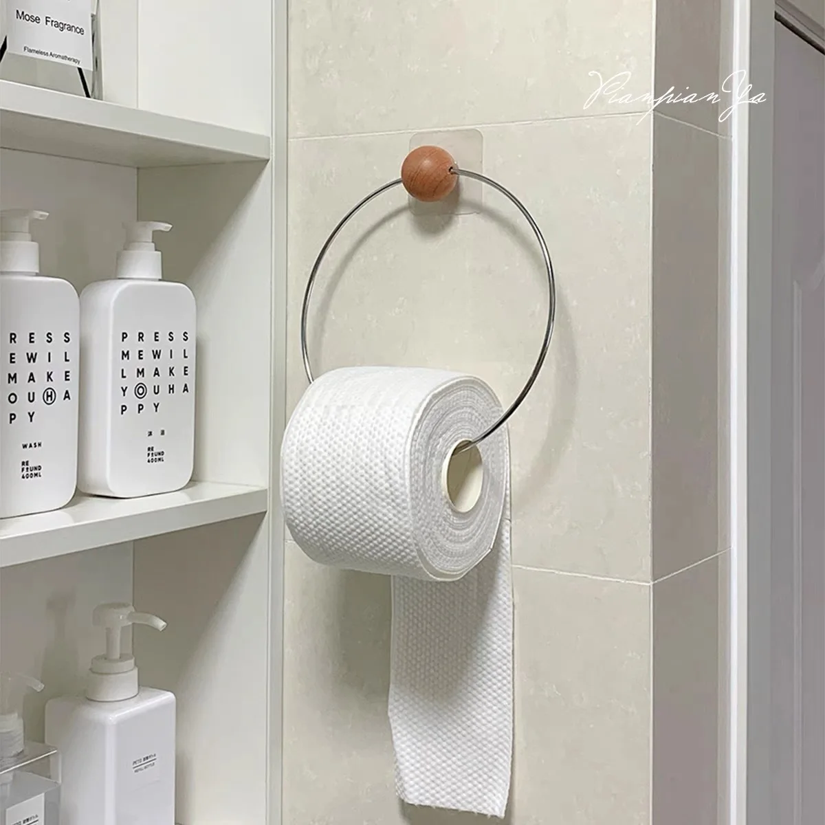 Simple Paper Roll Paper Towel Holder Bathroom Toilet Creative Towel Shelf Without Punching Bathroom Accessories Decoration