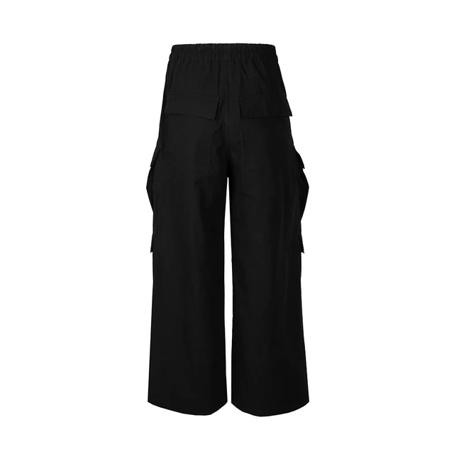 Ro Style Wide Leg Drawstring Black Cargo Pants Unisex Straight Baggy Casual Overalls Men's Streetwear Loose Oversized Trousers 3