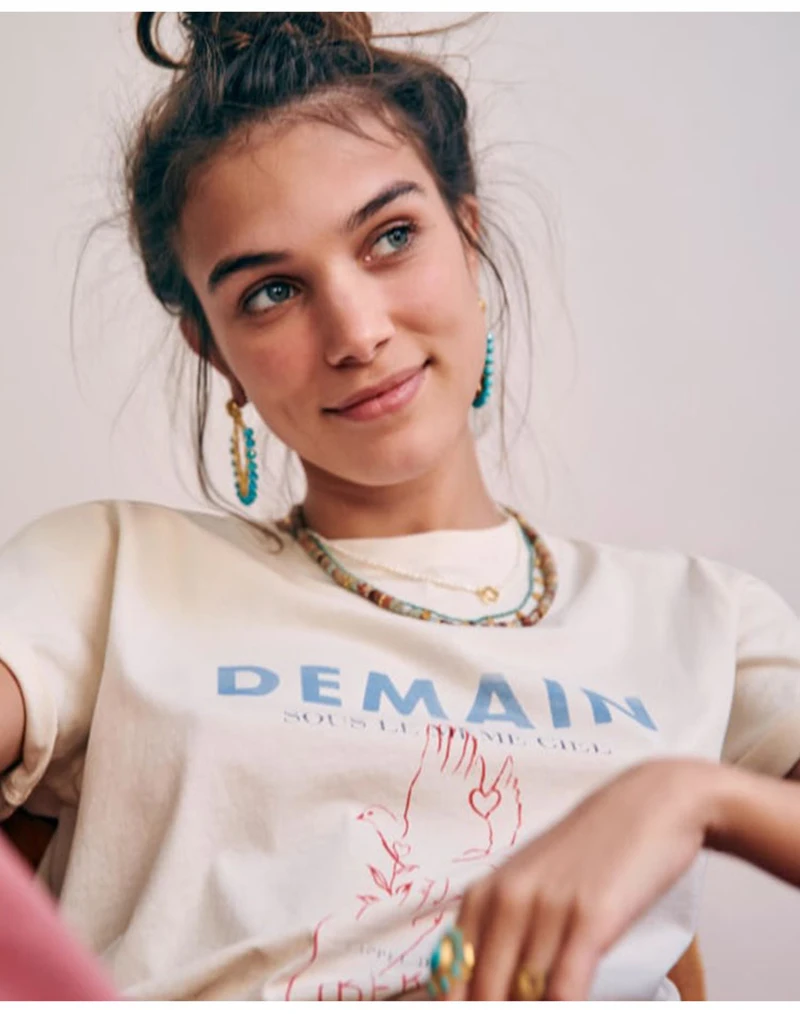 

DEMAIN Printed Graphic Tees Women Short Sleeve Round Neck Summer Casual Tees Retro Elegant Tshirt Female Tops Streetwear 2022