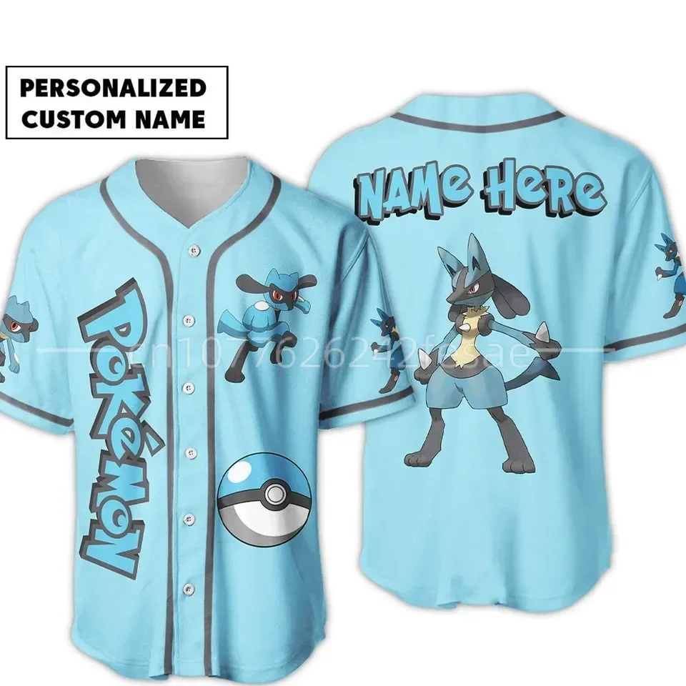 

Pokemon Lucario Baseball Jersey Mens Women Short Sleeve Sports Jersey Pikachu PKM Baseball Jersey Fashion Shirt Custom Your Name