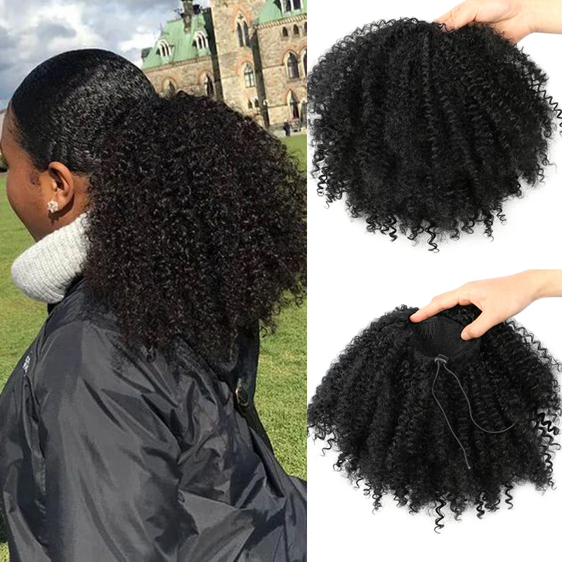 Synthetic Afro Puff Curly Chignon 10inch Short Kinky Curly Drawstring Ponytail Hair Extension Hairpieces For Women fake hair extensions