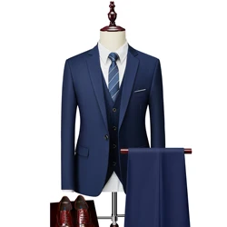 Navy Blue, Elegant Men's Wedding Suit, Deluxe Suit, Formal Business Enameled Trousers, Elegant Men's Suit 3 Piece Set.