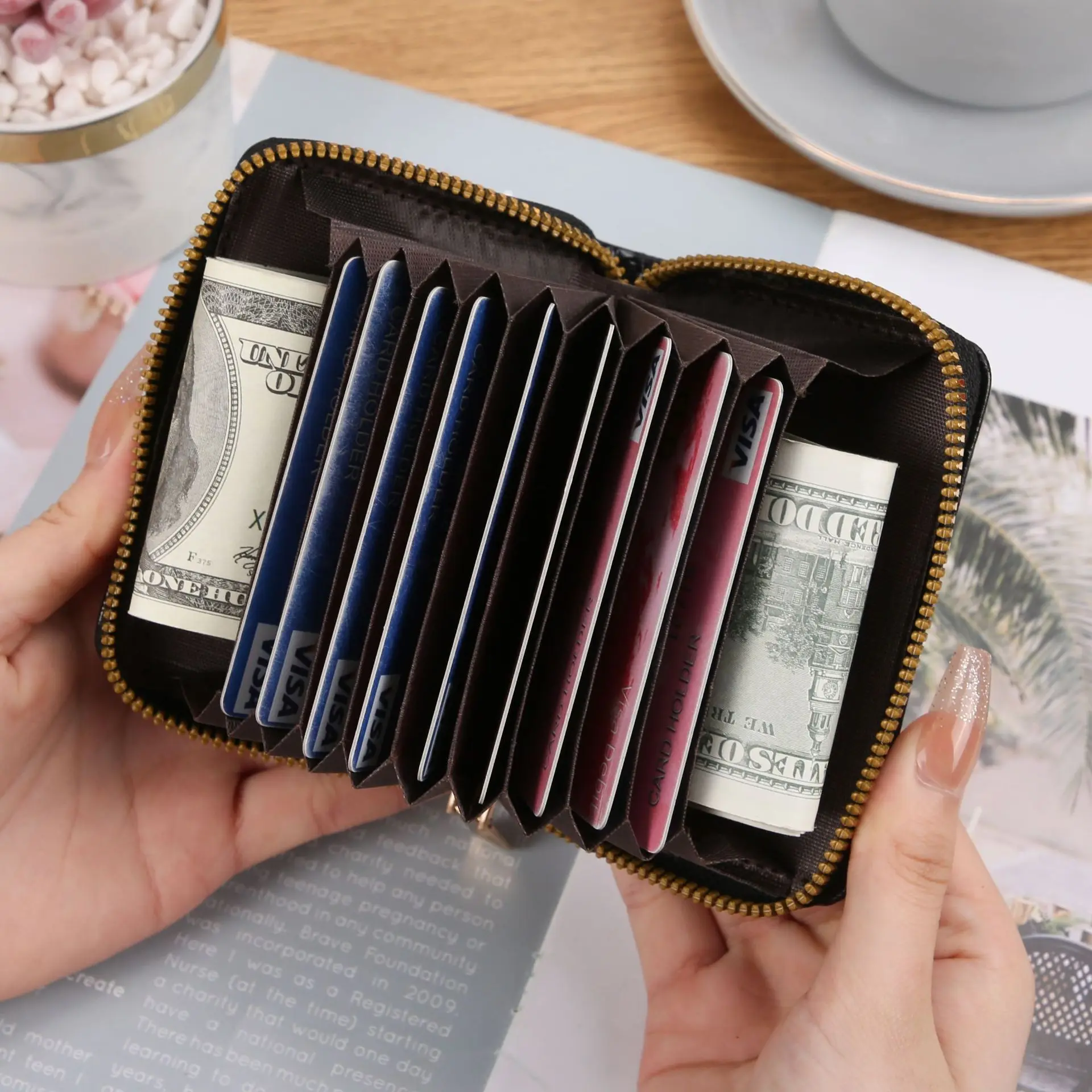 Vintage Small Women Crocodile Card Holder Wallets Leather rfid Zipper Coin Purse Credit Card Holder Driver's License Case
