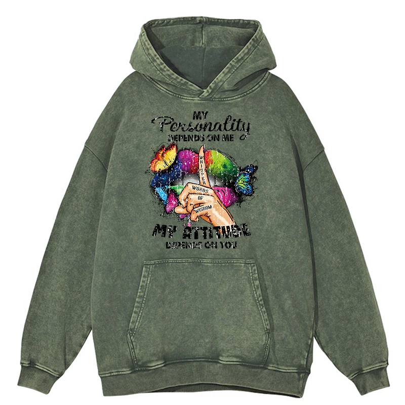 thumbnail image 1 of Sudadera con capucha retro desgastada My Personality Depends On Me para hombre, sudadera informal holgada con capucha, ropa con capucha 100 % algodón de estilo hip hop, 1 of 5