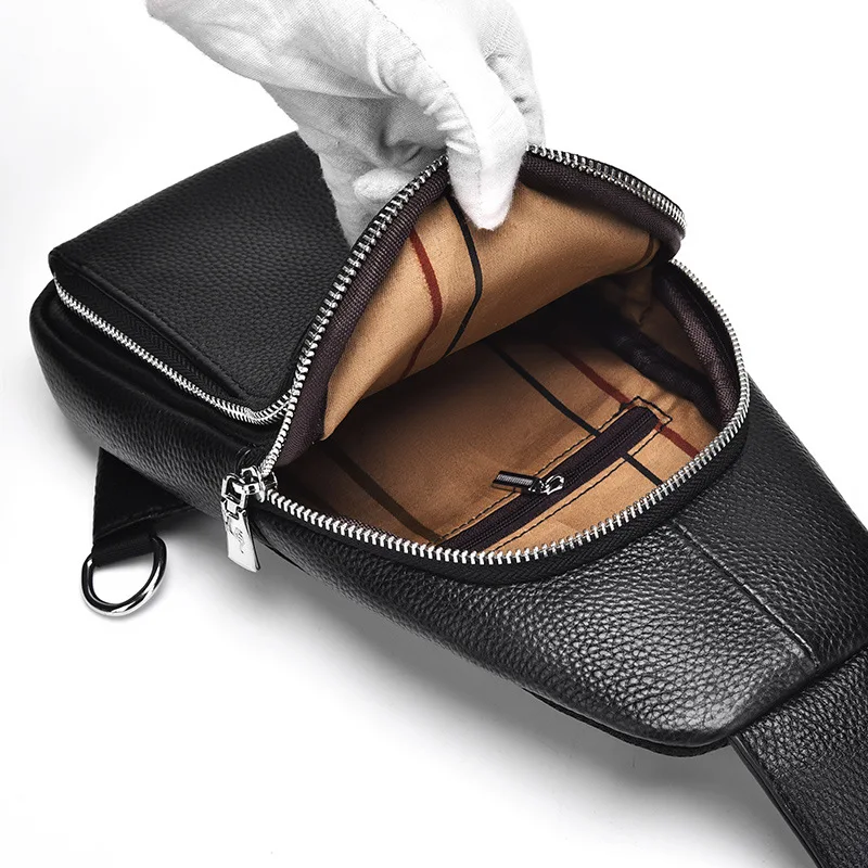 New Men's Genuine Leather Chest Crossbody Bag Top Layer Cowhide Portable Shoulder Bag for Outing