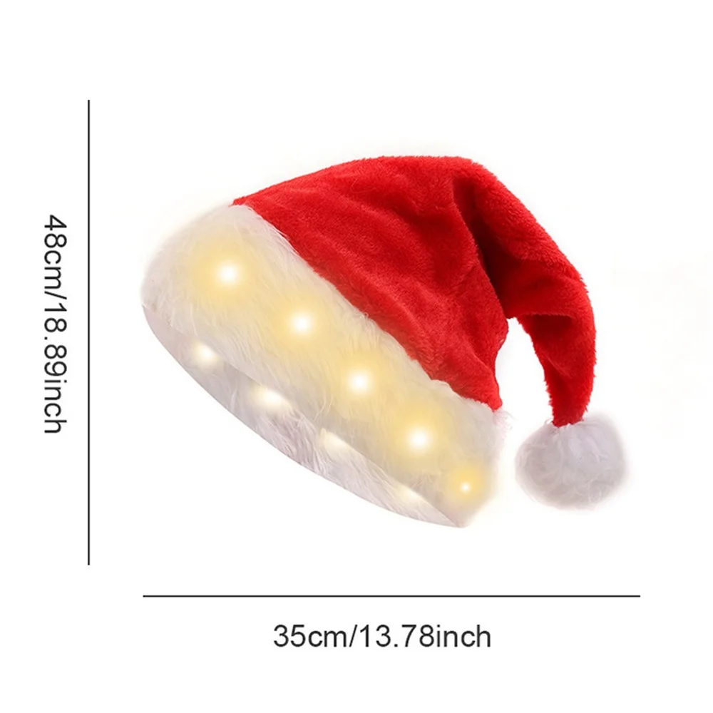 Description Picture 3 of itemFunny LED Light Up Christmas Hat Plush Santa Hats with Bright Lights New Year Festive Holiday Party Supplies for Adults Kids