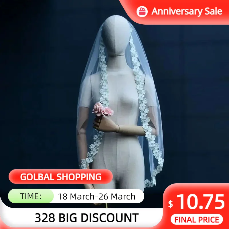 

V200 Wedding Veil Lace Edge Bridal Veils 1 Tier Fingertip Length Soft Bachelorette Party Accessories for Wedding Brides