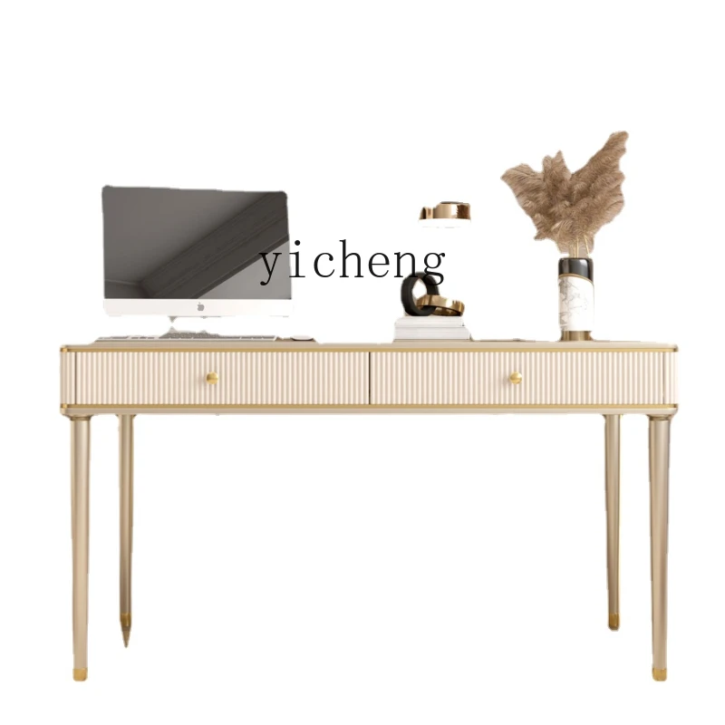 

Zk Light Luxury Solid Wood Champagne Gold Computer Desk Chair Combination Modern Minimalist Writing Desk