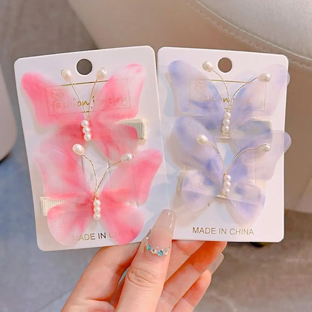 Pearl Butterfly Hair Clip Elegant Gradient Mesh Hanfu Hairpin Traditional Hair Accessories Children Barrette Daily Life huili children s casual sneakers 2023 spring new girls gradual running shoes boys breathable mesh shoes