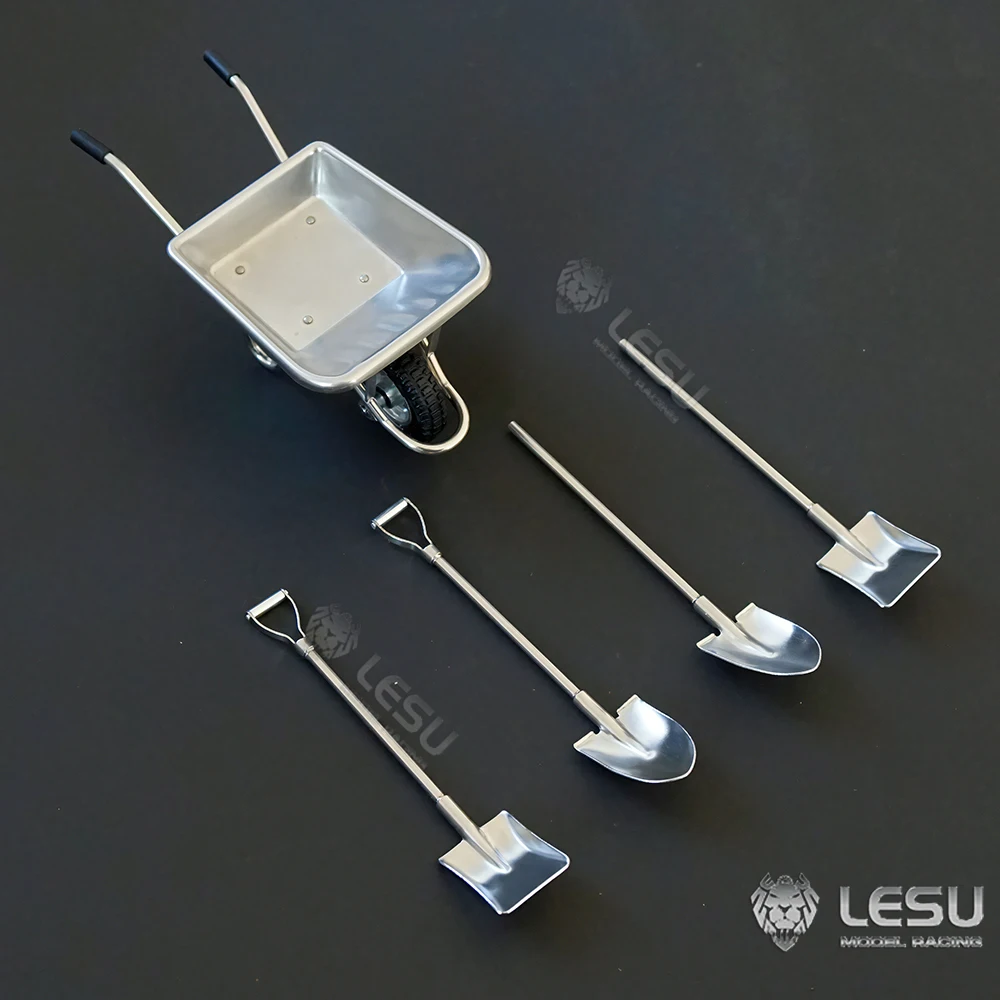 LESU 1/14 Simulation model toy all-metal hand dozer cart with handle spade Square iron mountain shovel tool