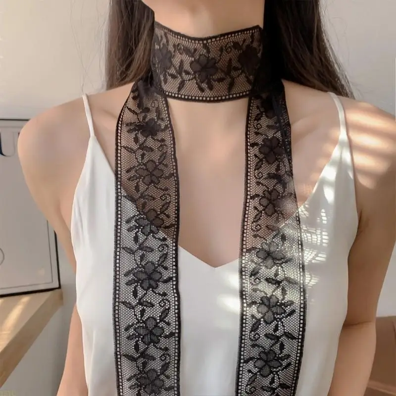 15YC Fashionable Lace Wrap Evening Party Scarves Daily Commute Soft Neckerchief for Fashionable Women
