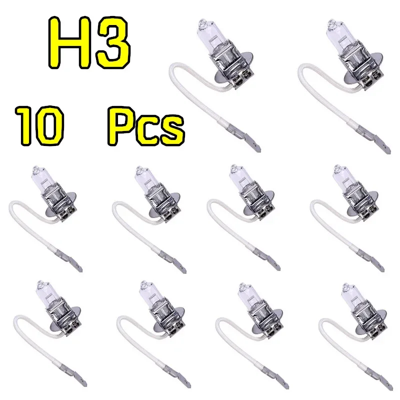 10pcs H3 흰색 투명 석영 유리 전조등 자동차 12V55W 할로겐 전구 안개 램프 3200K 도매