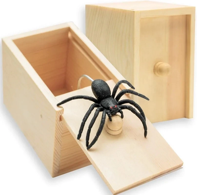 Spider Prank Box Pop Out Rubber Spider Handmade Wood Scare Box