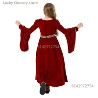 Robe médiévale Cosplay d'halloween pour enfants, Costume de palais rétro, spectacle de bal Noble, manches évasées en daim, déguisement de carnaval 5