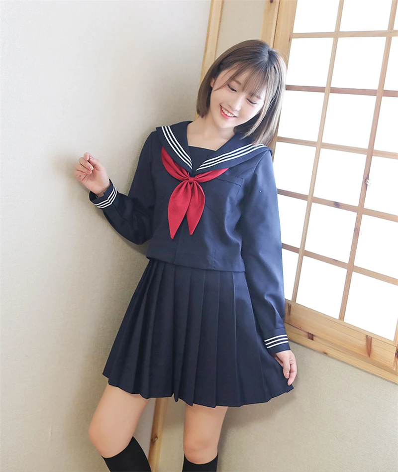 Basic style Japanese School Uniform College High School Girls Student Uniforms Sailor Suit White Tops Pleated Skirt Plus XXXXXL 2