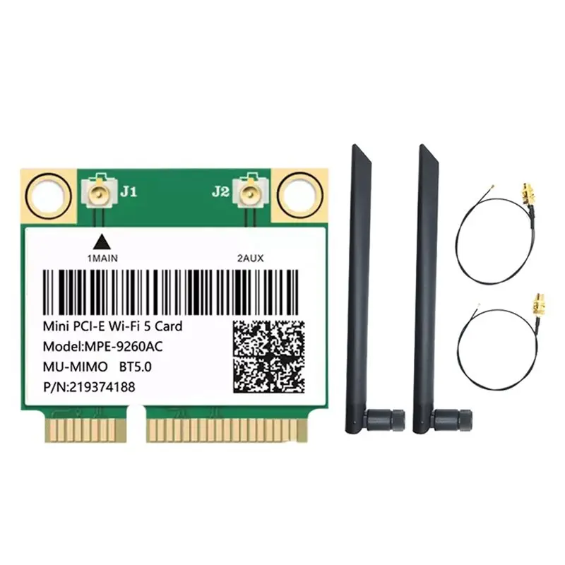 9260AC Wifi Kartı 2033M 2.4G/5G Çift Bantlı Gigabit Kablosuz Ağ Kartı BT5.0 MINIPCIE Wifi Adaptörü + 2X 8DB Anten