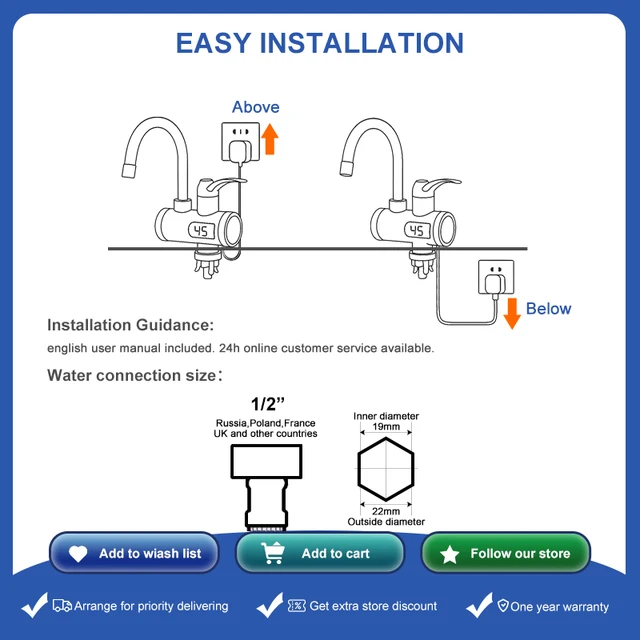 เครื่องทําน้ําอุ่นไฟฟ้า 220V ก๊อกน้ําห้องครัว Tankless ความร้อนทันที Water TAP ไหลอุ่น Mixer ดิจิตอลสําหรับภายใต้อ่างล้างจาน 6