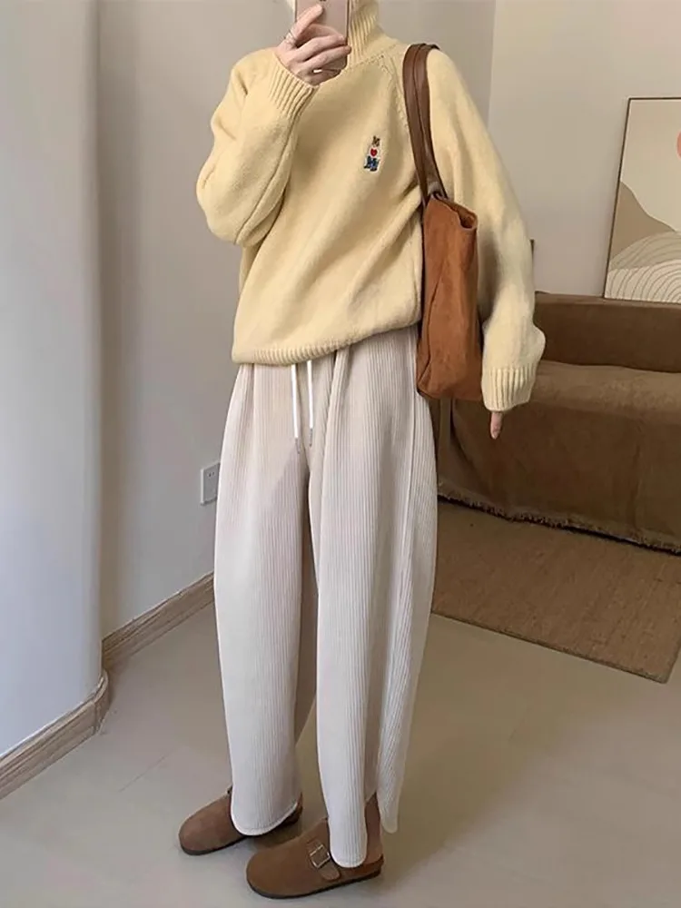 출산용 와이드 레그 팬츠 임산부를위한 캐주얼 유행 봄 가을 드로우 스트링 바지 편안한 루즈핏 할머니 바지