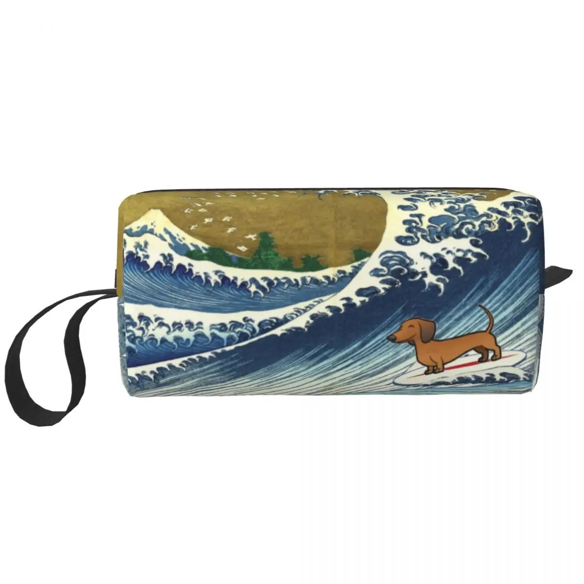 Cute Bassotto Weiner Dog Surfing Travel Cosmetic Bag Women Puppy Wave Makeup Toiletry Organizer Lady Beauty Storage Dopp Kit