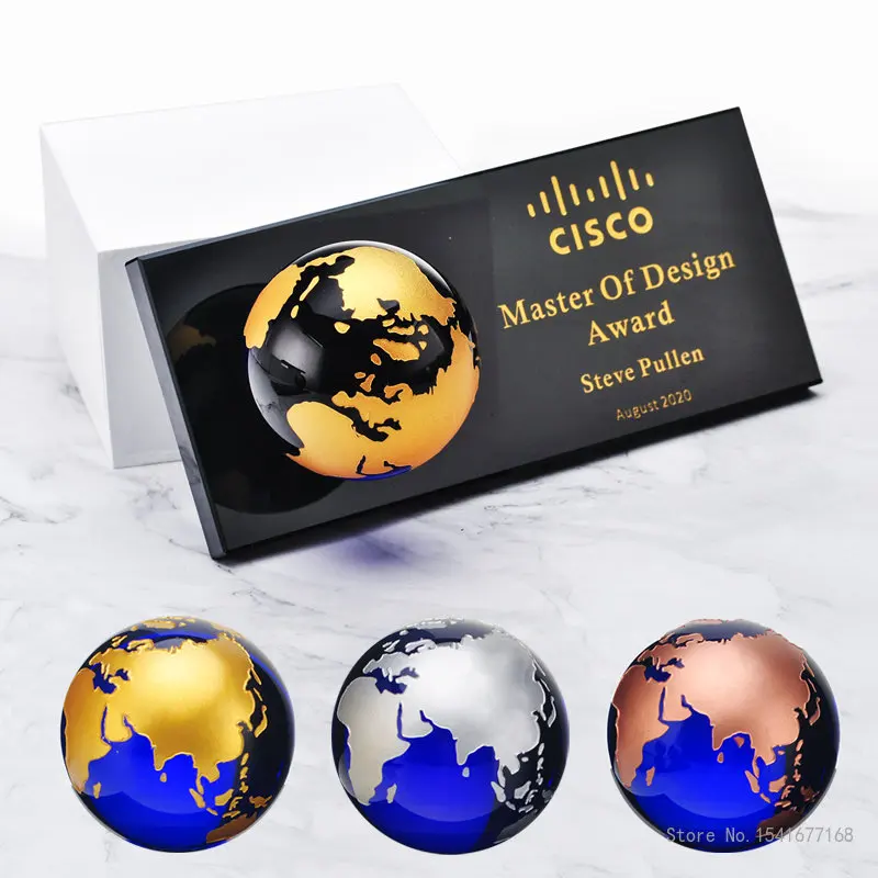 

Creative Customized Crystal Trophy, Creative, Simple, Delicate, Blue Earth Shape, Trophy, Gold, Silver, Bronze, Award, Souvenir